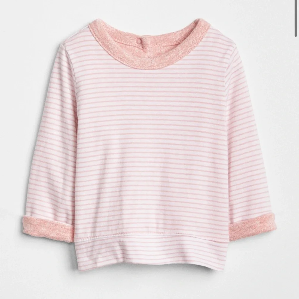 EUC Gap Baby Girls’ Pink Heather Stripe Reversible Sweatshirt/ Top (6-12m) - Picture 1 of 7